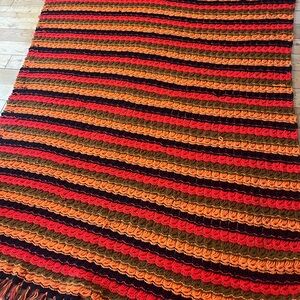 Vintage Vibrant 70s Crochet Blanket Burnt Orange Olive Green